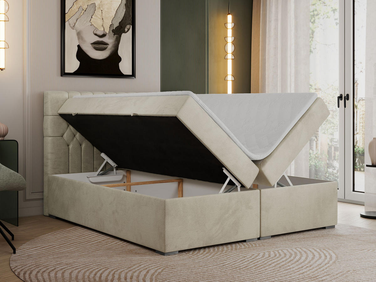 BOXBETT PERA 200/200 Beige Velvet - H3 - Beige, Holz/Textil (200/200cm) - MKS