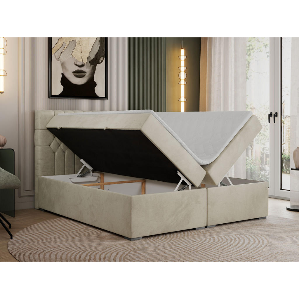 Thumbnail - MKS Boxbett, Beige, Textil, 2-Sitzer, H3, Rechteckig, 180x200 cm, Schlafzimmer, Betten, Boxspringbetten