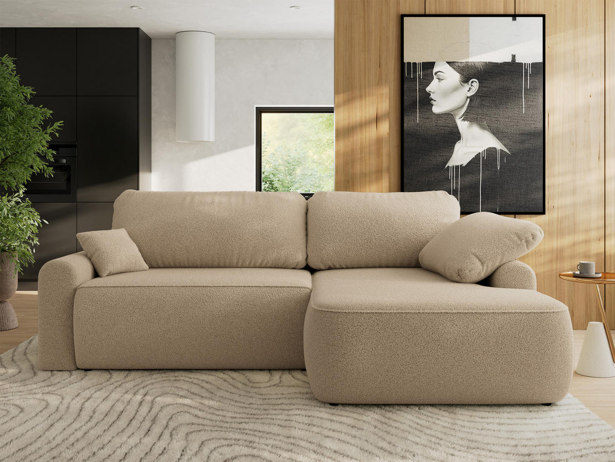 ECKSCHLAFSOFA CUBO L Hellbraun Boucle - rechts - Schwarz/Braun, Kunststoff/Textil (187/273cm) - MKS