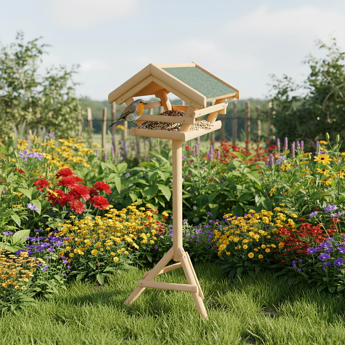 VOGELFUTTERHAUS - Hellbraun, Holz (37/103/28cm) - Relaxdays