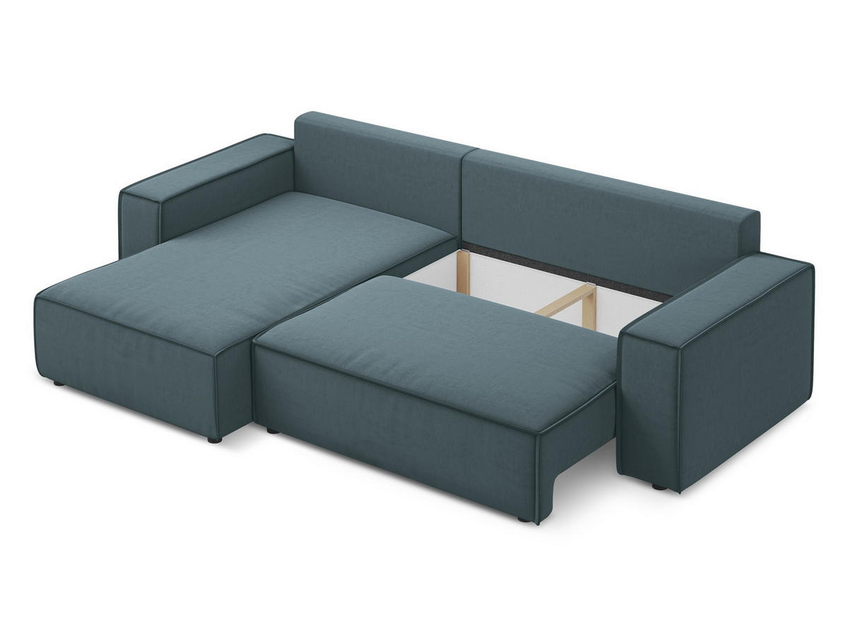ECKSOFA mit Schlaffunktion Samt Stoff Blau - Blau/Petrol, Kunststoff/Textil (185/290cm) - Makamii