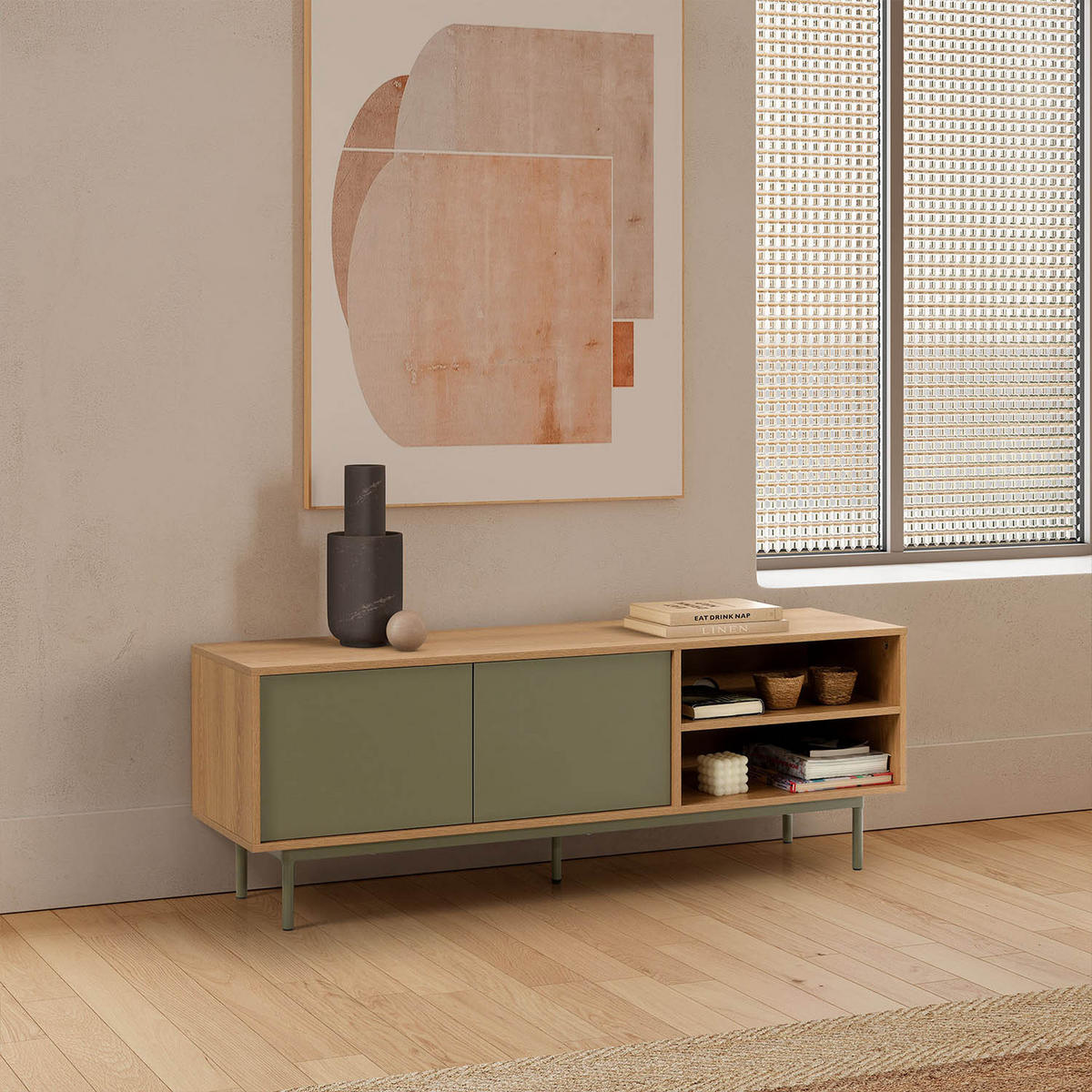 TV-ELEMENT Cuzco 2 türen Eichenfarbe/grün - Grün, Holzwerkstoff (140/50/40cm) - VS Venta-stock