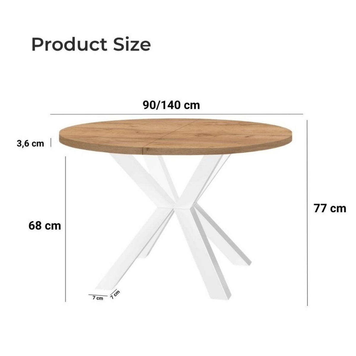ESSTISCH RAL mit Holzbeinen, Durchmesser: 90 / 140 cm Eiche Sonoma / Weiß - Weiß/Sonoma Eiche, Holz (90/140/77cm) - Dekori_Interiors