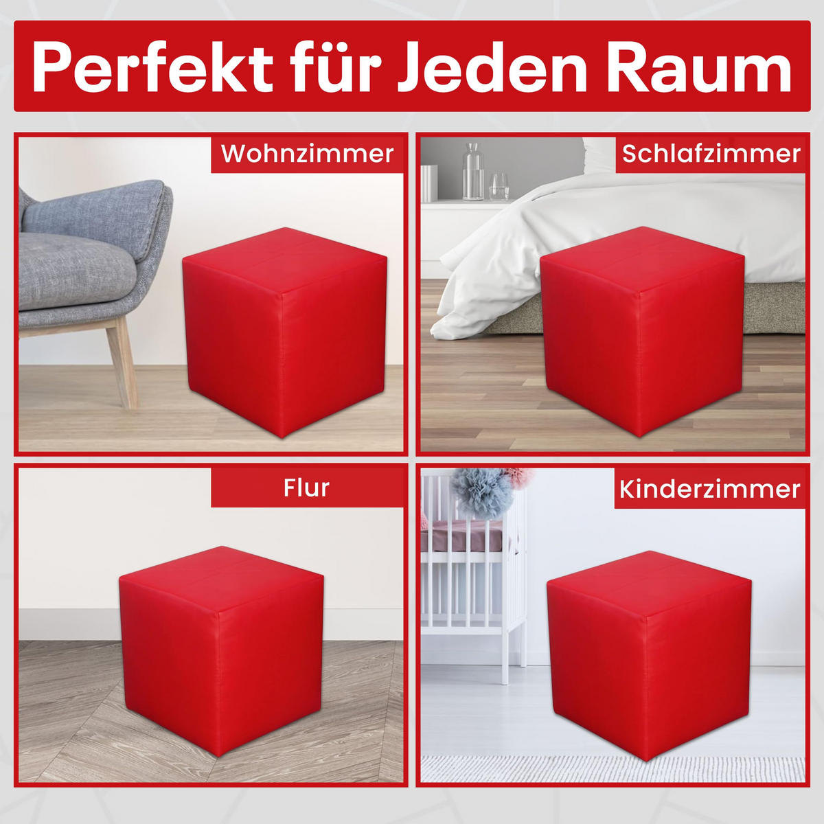 SITZWÜRFEL 40 x 40 x 40 cm Rot aus Kunstleder mit Holzwerkstoffrahmen - Rot, Leder (40/40/40cm) - Best For Home