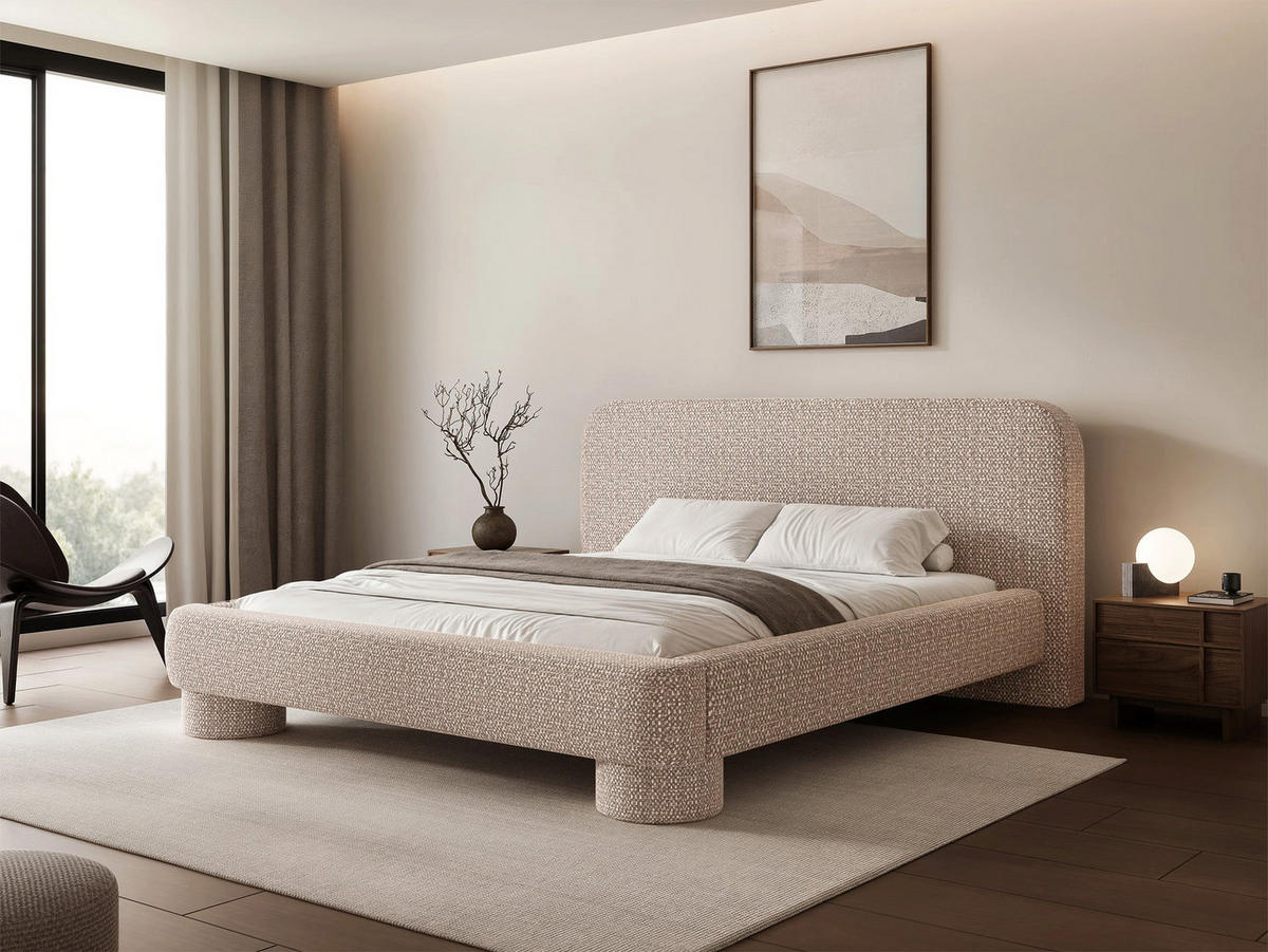 ČALOUNĚNÁ postel Fredo, pletenina béžová, 140x200 cm - béžová, kompozitní dřevo/textil (140/200cm) - Selsey