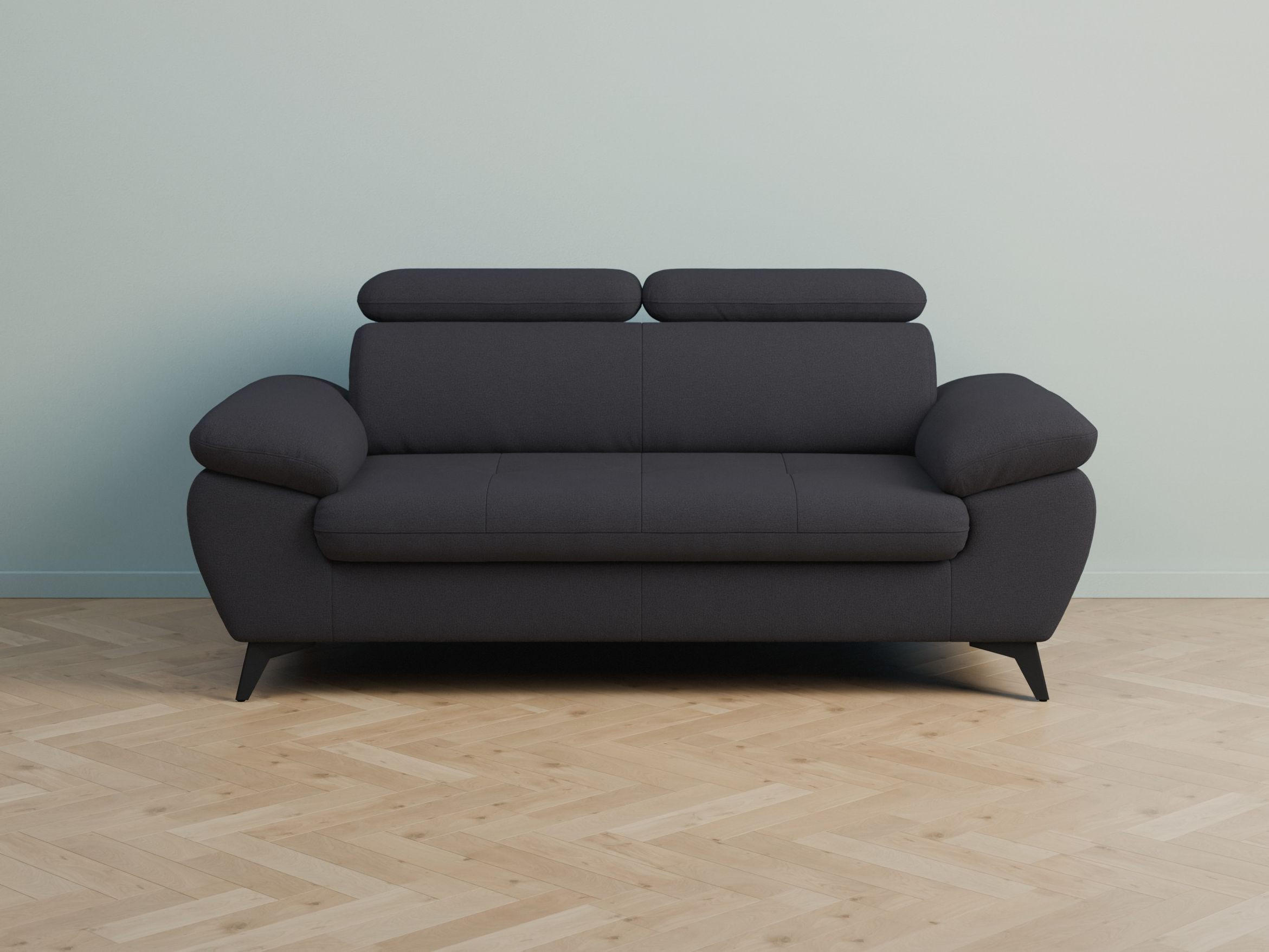 2,5-SITZER Karlstad Flachgewebe Blau verstell. Kopfstützen B 194 cm - Dunkelblau, Kunststoff/Textil (194/84/100cm) - foamnova