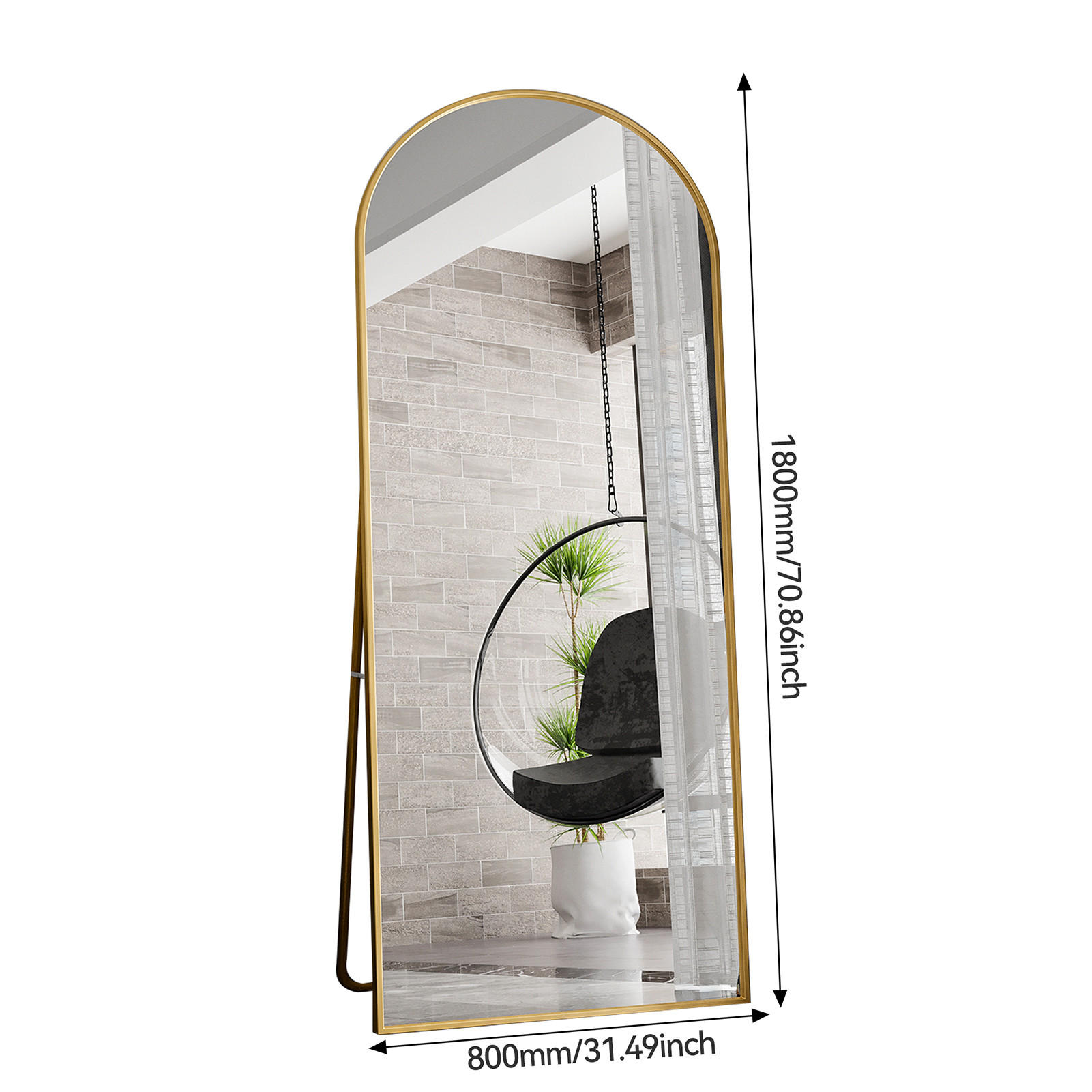STANDSPIEGEL 1800 x 800 mm, curved full-length mirror, floor-standing, large gold frame, gold - Goldfarben, Glas (80/180/3cm) - WoodenAura