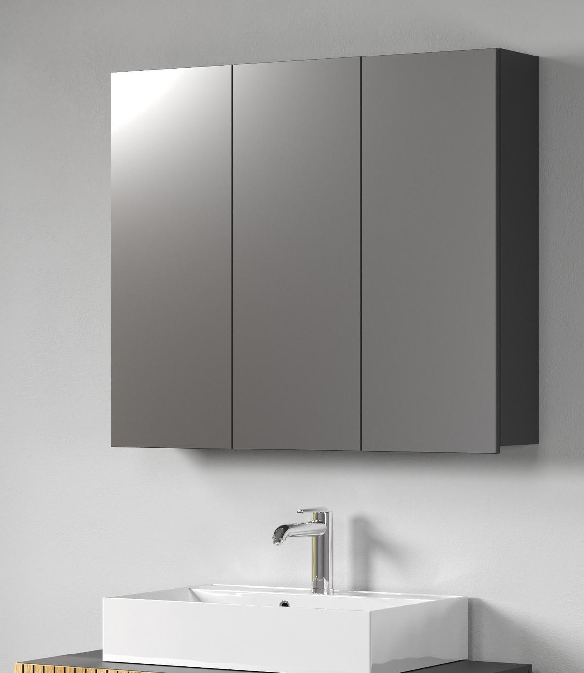 SPIEGELSCHRANK grau 90 cm, Badschrank 3-türig - Klar/Anthrazit, Glas/Holzwerkstoff (90/80/20cm) - Top.Furn