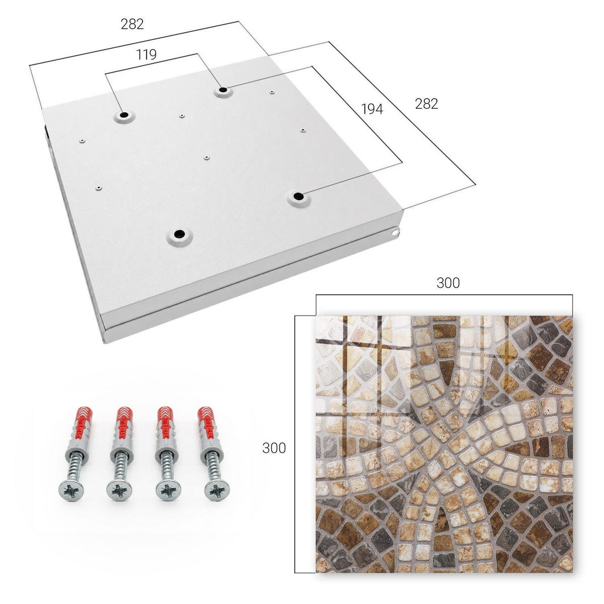 SCHLÜSSELBOX Weiß 30x30 cm – Türöffnung nach rechts - Stilvolles Mosaik - Braun, Metall (30/30/5cm) - TULUP