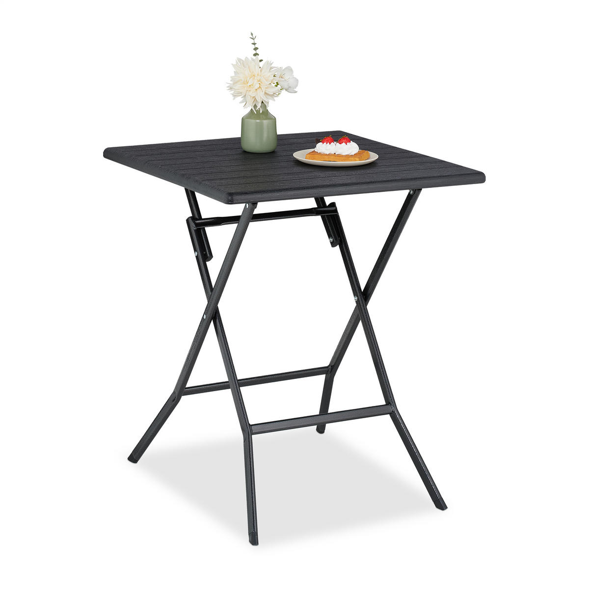 KLAPPTISCH - Schwarz, Kunststoff/Metall (62/62/73cm) - Relaxdays