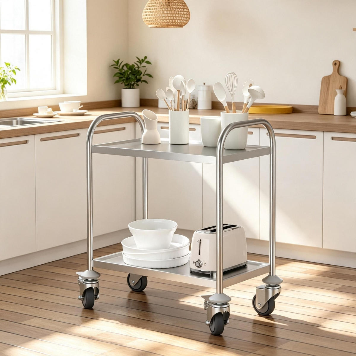 KÜCHENWAGEN Edelstahl, MIT 2 ABLAGEFLÄCHEN, verchromt grau, für Küche, 80/45/82 cm - Grau, Holzwerkstoff (45/82/80cm) - Rolipo