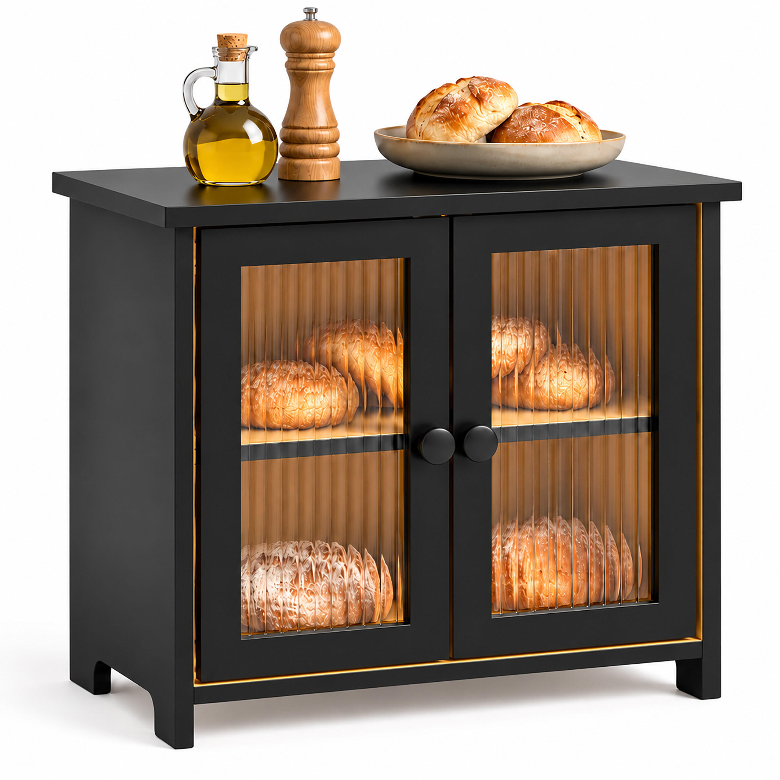 BROTKASTEN Schwarz Bambus 2 Etagen Sichtfenster - Schwarz, Holz/Kunststoff (36/34/22cm) - Relaxdays