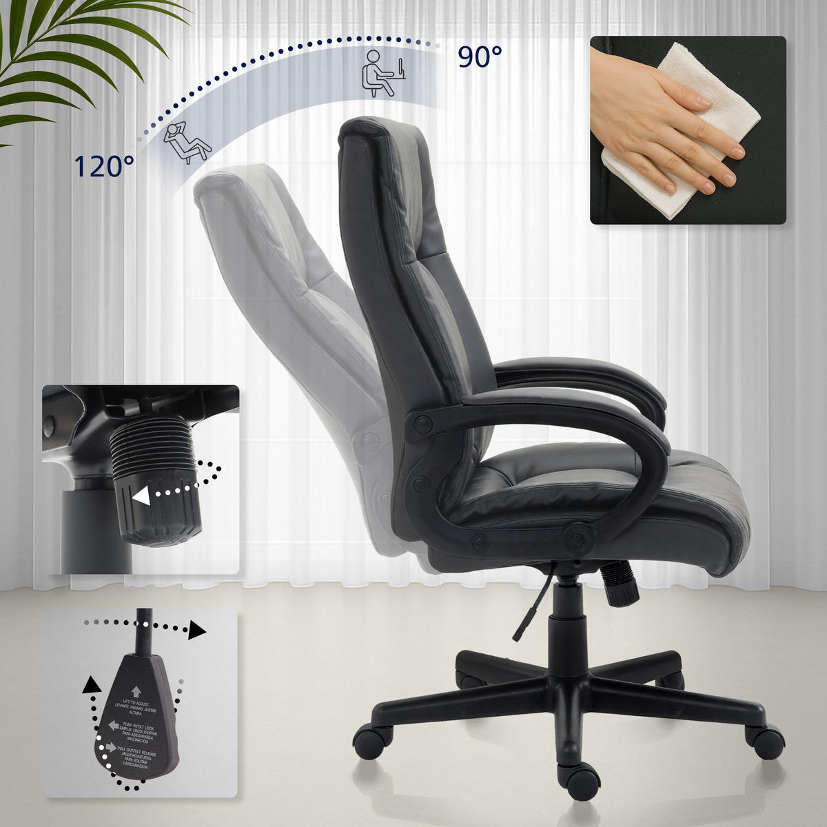 CHEFSESSEL Lederlook Schwarz - Schwarz, Kunststoff/Textil (66/106/70cm) - CLP
