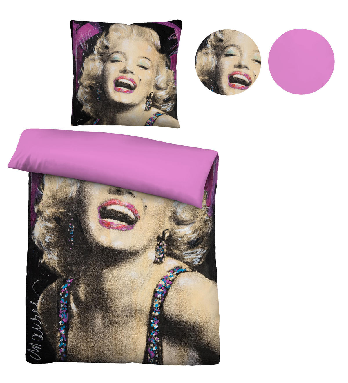 BETTWÄSCHE-GARNITUR Mikrofaser Marilyn Monroe Pink natur, 155x220 cm + 80x80 cm - Naturfarben, Textil (155/220cm) - SID Maurer