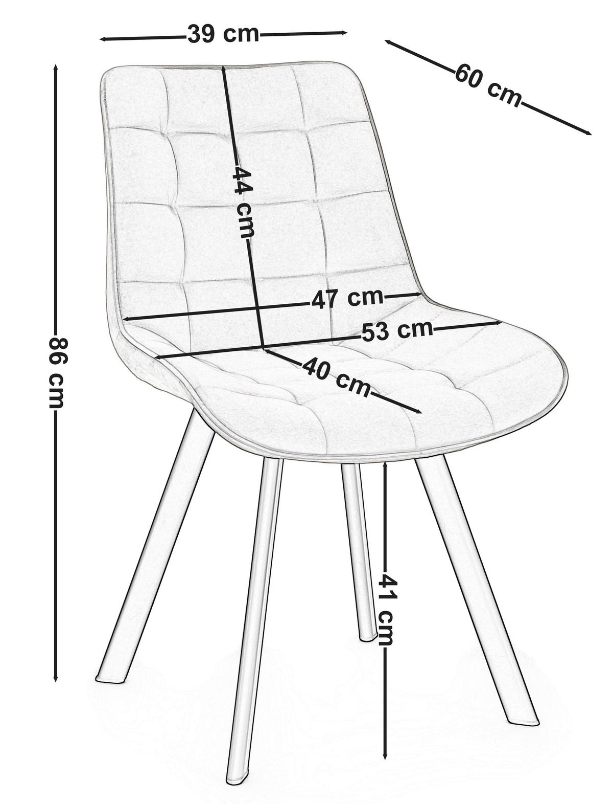 STUHL TORI gepolsterter mit Steppung - hellgrau - Samt Velour - Hellgrau/Schwarz, Textil/Metall (53/86/60cm) - NEW HOME