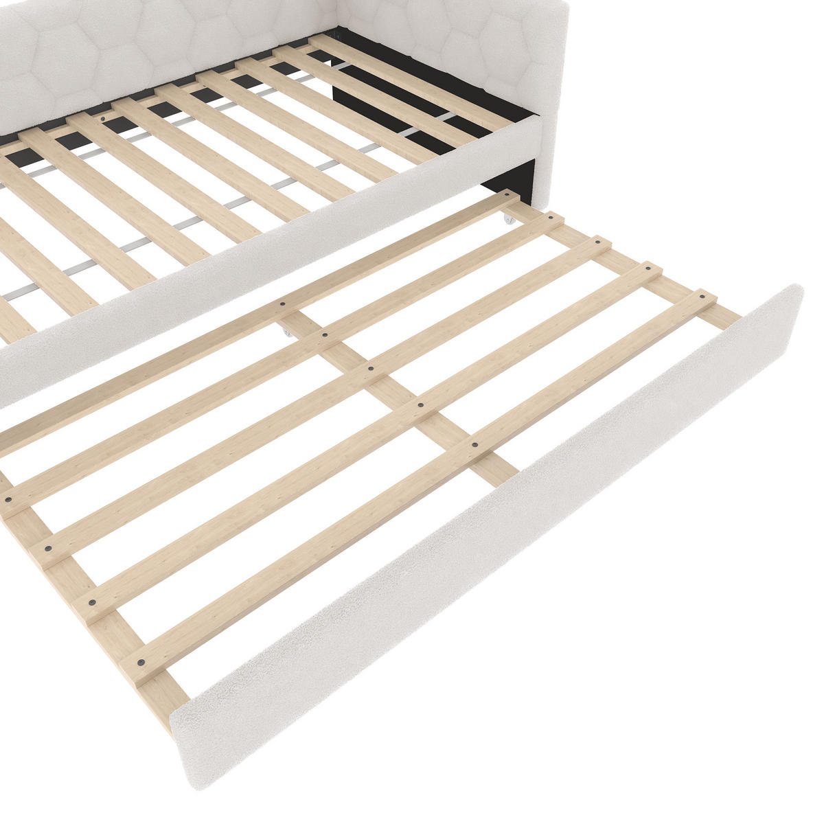 POLSTERBETT aus Velvet & MDF 90x200 cm in Weiß mit Ausziehbett, USB & Typ-C - Weiß, Textil (90/200cm) - Modfu