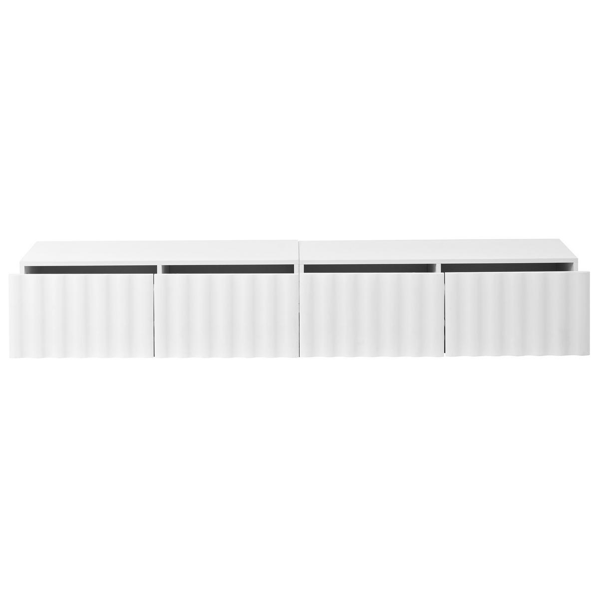 LOWBOARD Moderner TV-Schrank mit Wellen-Design, Schubladen, Push-to-Open & Ablagefläche Weiß 1 Set MDF - Weiß, Holzwerkstoff (200/35/40cm) - EVRYAE