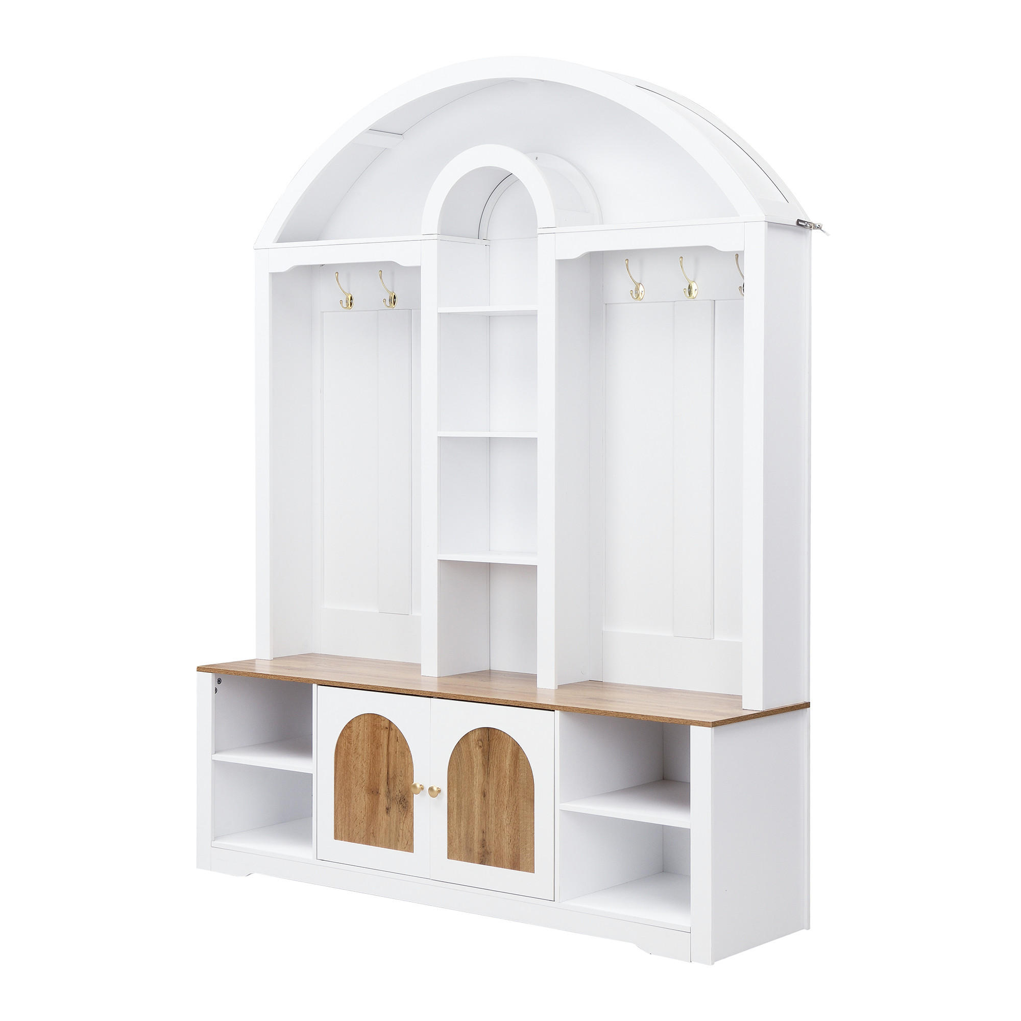 GARDEROBE-SET in Weiß Kleiderschrank mit Schuhregal, Ablagen und Haken für Flur und Eingangsbereich, B150/T40/H195 cm - Weiß, Holzwerkstoff/Metall (150/195/40cm) - STILVORA