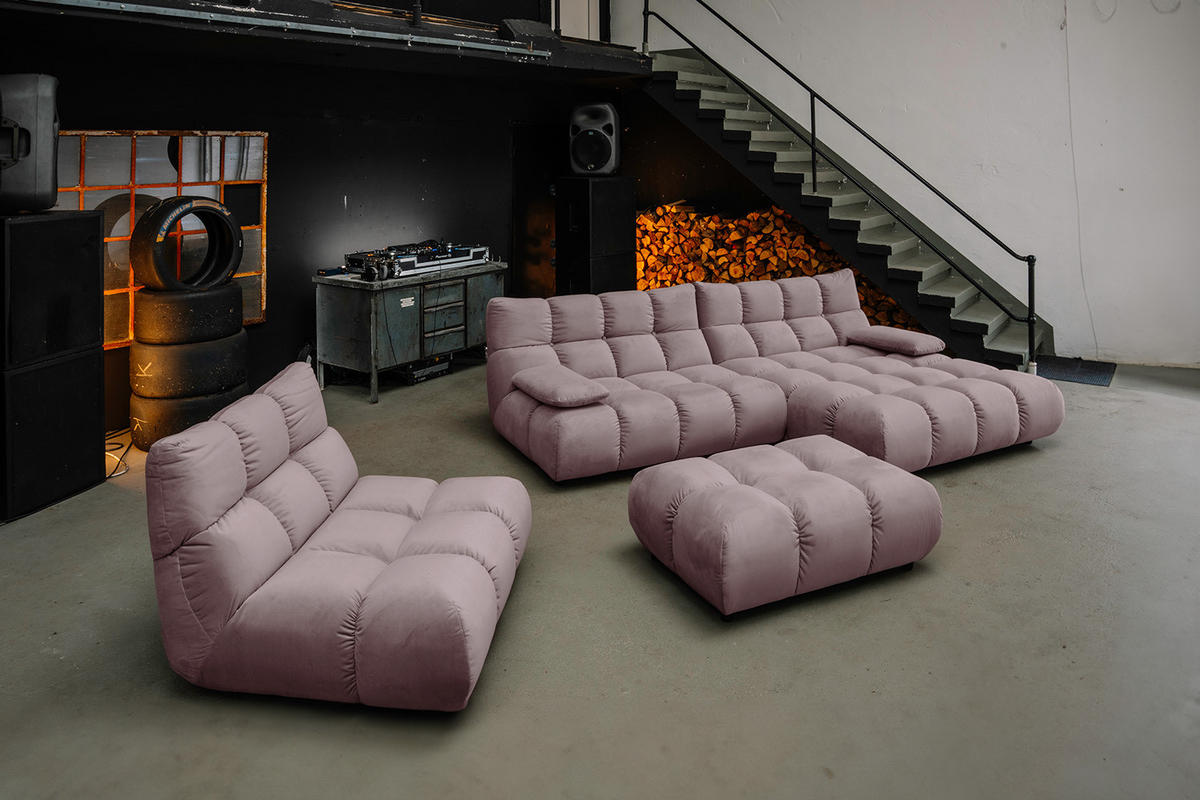 SITZGRUPPE VIVIEN 3ER SET Grau Velvet (1er-Set) - Grau, Kunststoff/Textil (359/85/510cm) - KAWOLA