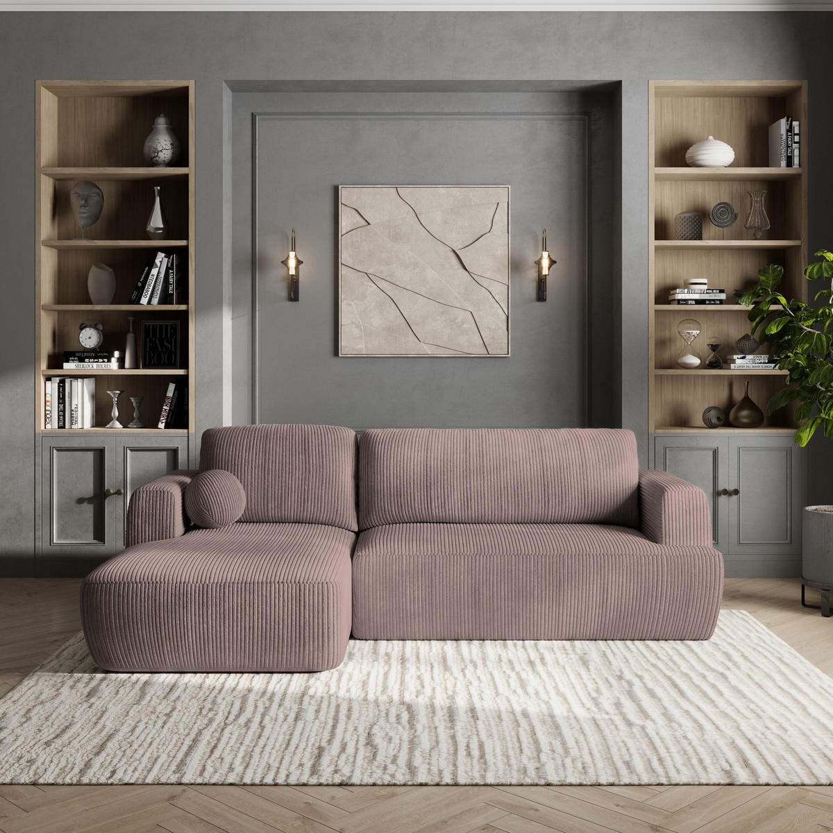 ROHOVÁ SEDAČKA SENTI šeříková - černá/šeříková, dřevo/textil (246/148cm) - MASSENO