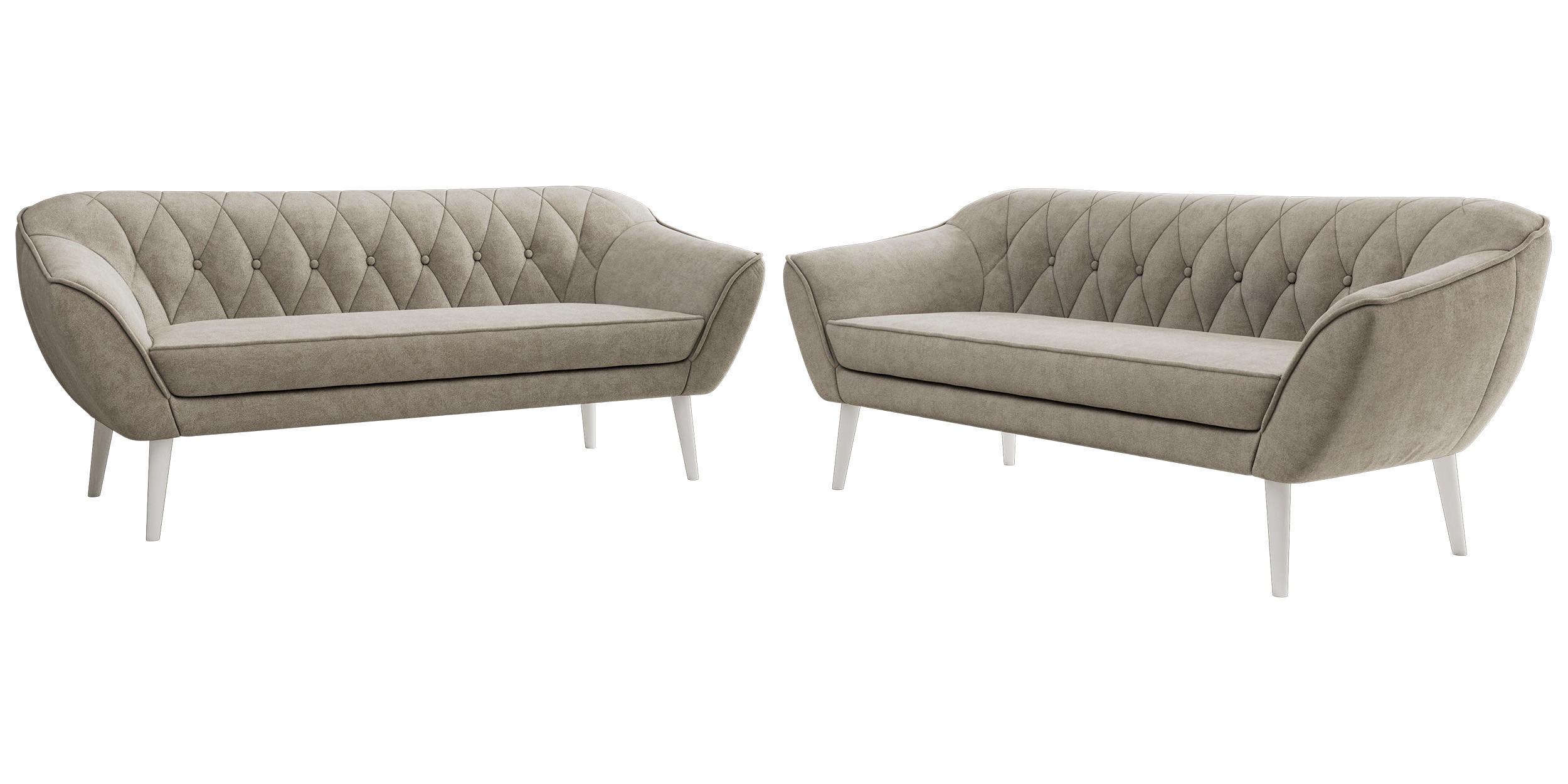 SITZGARNITUR PIRS 3+3 - Greige Strukture - Weiße Beine - Greige/Weiß, Holzwerkstoff/Textil (180/75/74cm) - MKS