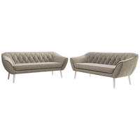 SEDACÍ SOUPRAVA PIRS 3+3 - Šedobéžová Strukturovaná látka - Bílé nohy - bílá/šedobéžová, kompozitní dřevo/textil (180/75/74cm) - MKS