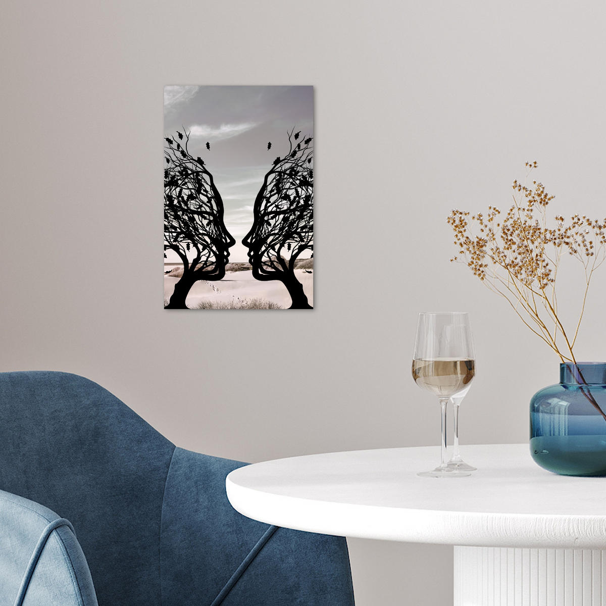 POSTER Strand - Meer - Menschen - Baum - Moderne Kunst 20x30 cm - Hellgrau, Papier (20/30/0.1cm) - MuchoWow