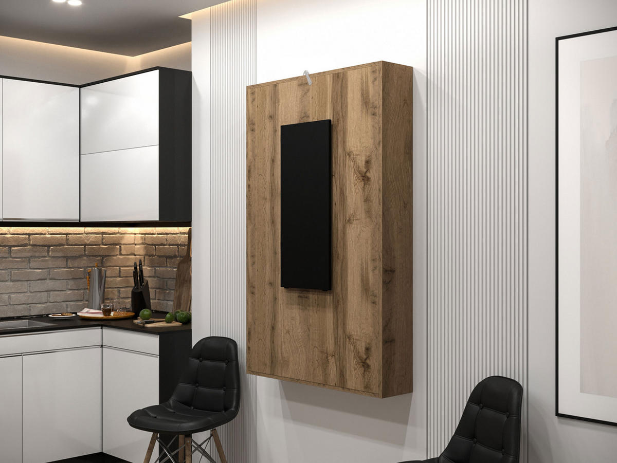 WANDKLAPPTISCH Abi - Eiche Wotan/Schwarz, Holzwerkstoff (85/203/19cm) - MIRJAN24