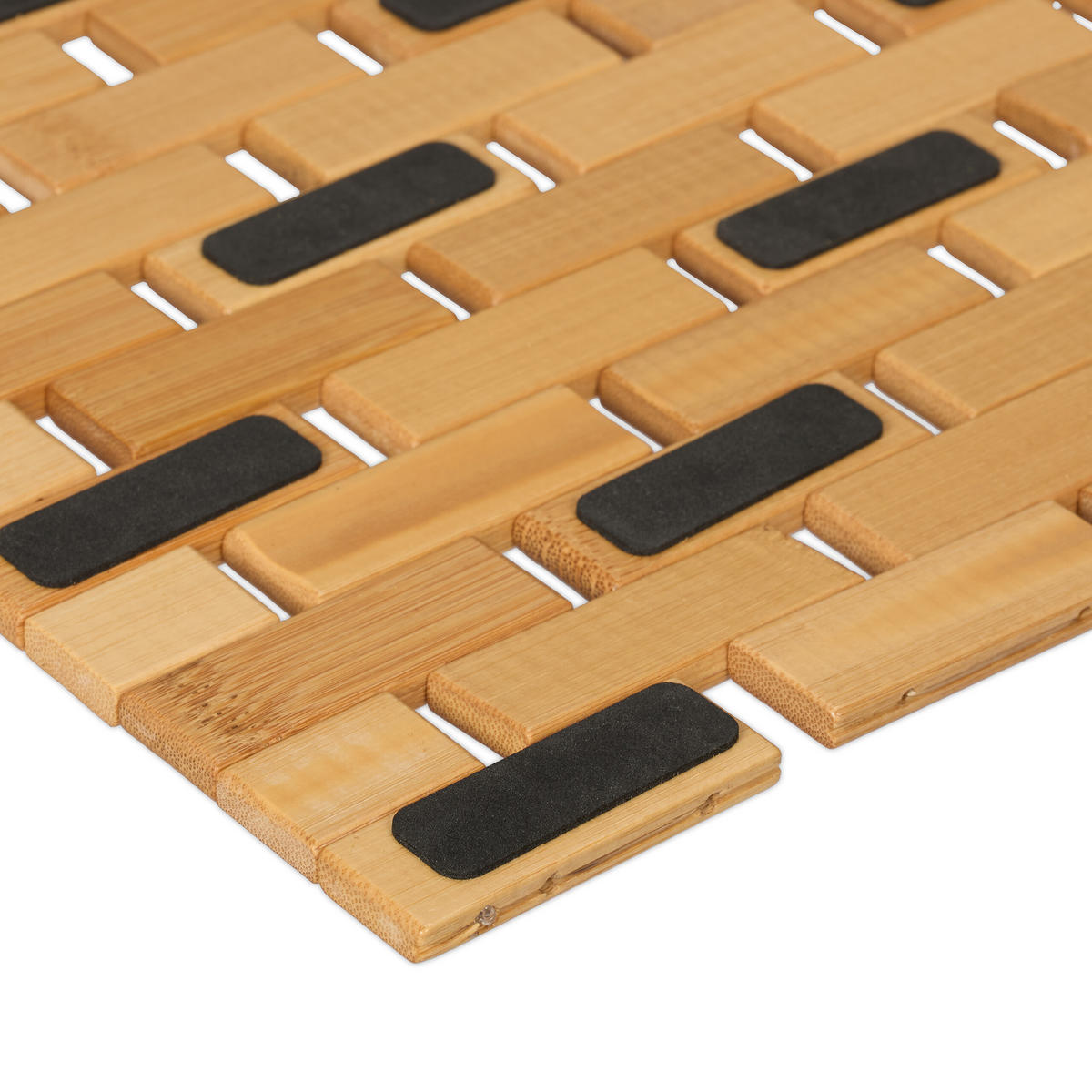 BADEMATTE - Hellbraun, Holz/Textil (70/42cm) - Relaxdays