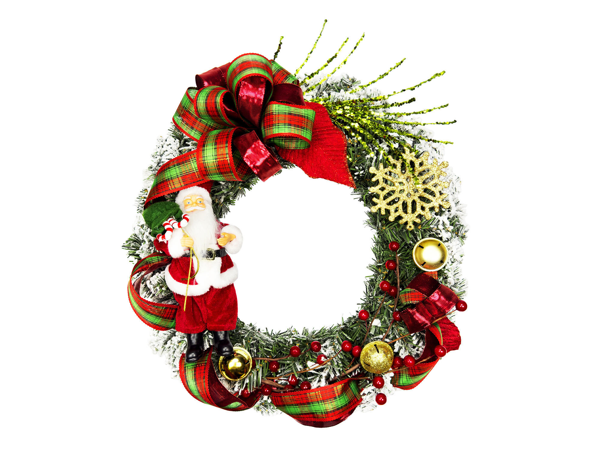 LAALU Weihnachtskranz künstlich dekoriert grün Kranz SANTA 45 cm für Tisch und hängen - Rot/Goldfarben, Kunststoff (45/45cm) - LAALU