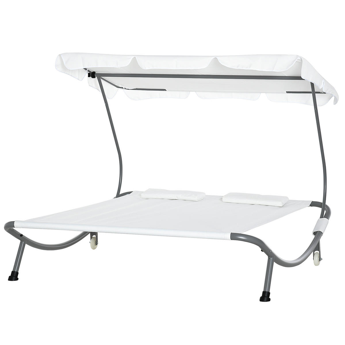 SONNENLIEGE Doppelte 2-Sitzer-Sonnenliege mit verstellbarem Sonnenschirm 200 x 175 x 134 cm ,Creme - Creme, Metall (175/155/200cm) - Vallsero