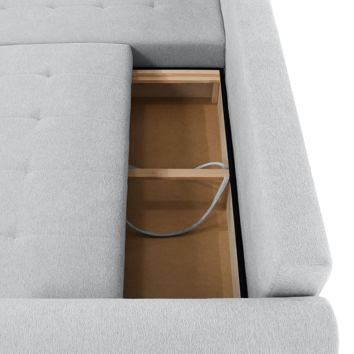 ECKSCHLAFSOFA Dallas mit Bettkasten, 255 cm, Hellgrau, links, Velour-Stoff - Hellgrau, Textil (255/175cm) - Beautysofa
