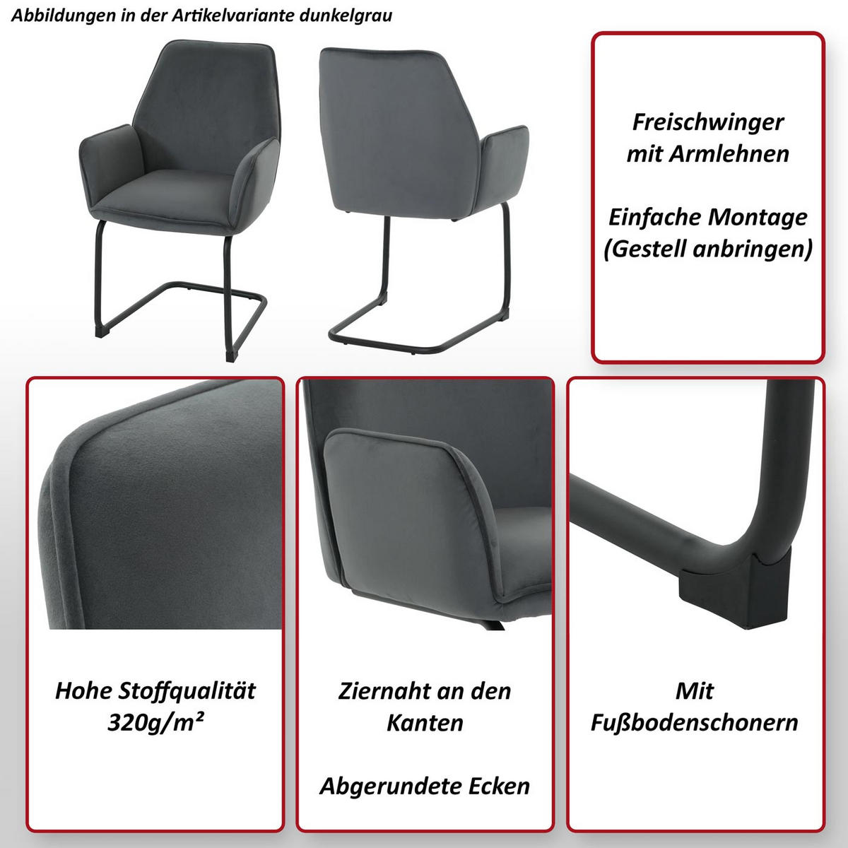 FREISCHWINGER Grau - Dunkelgrau/Grau, Textil (60/89/61cm) - MCW