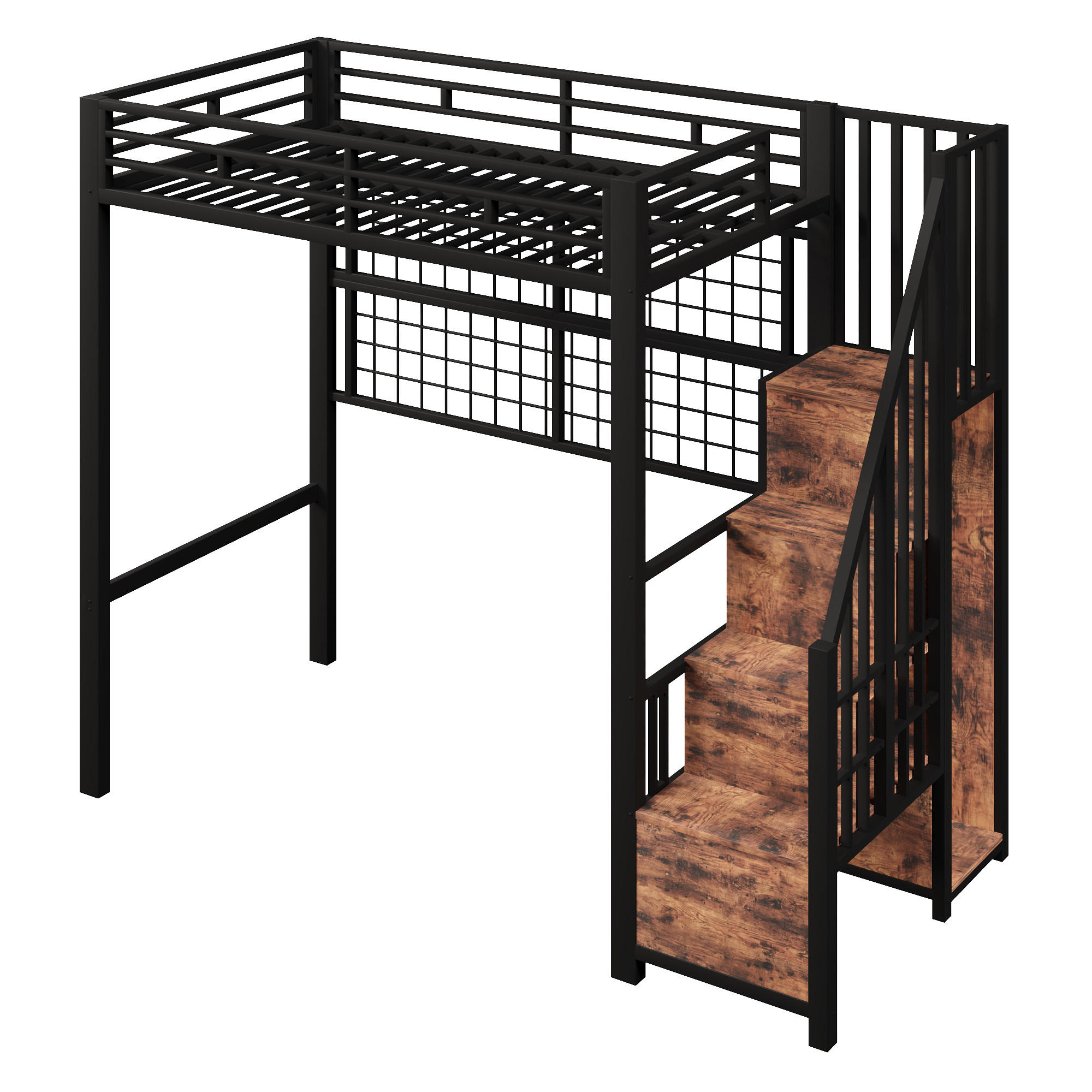 HOCHBETT 90/200 cm DE-04507, mit Kleiderschrank, Stauraumleiter und LED in Schwarz - Schwarz, Metall (90/200cm) - ComfortXL