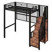 HOCHBETT 90/200 cm DE-04507, mit Kleiderschrank, Stauraumleiter und LED in Schwarz - Schwarz, Metall (90/200cm) - ComfortXL