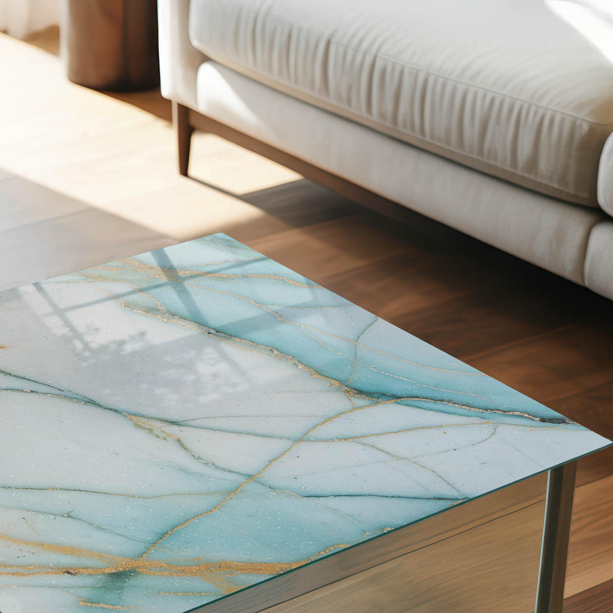 TISCHPLATTE 50x50 cm – Türkisfarbene Eleganz - Beige, Glas (50/50/0.4cm) - Wallfluent