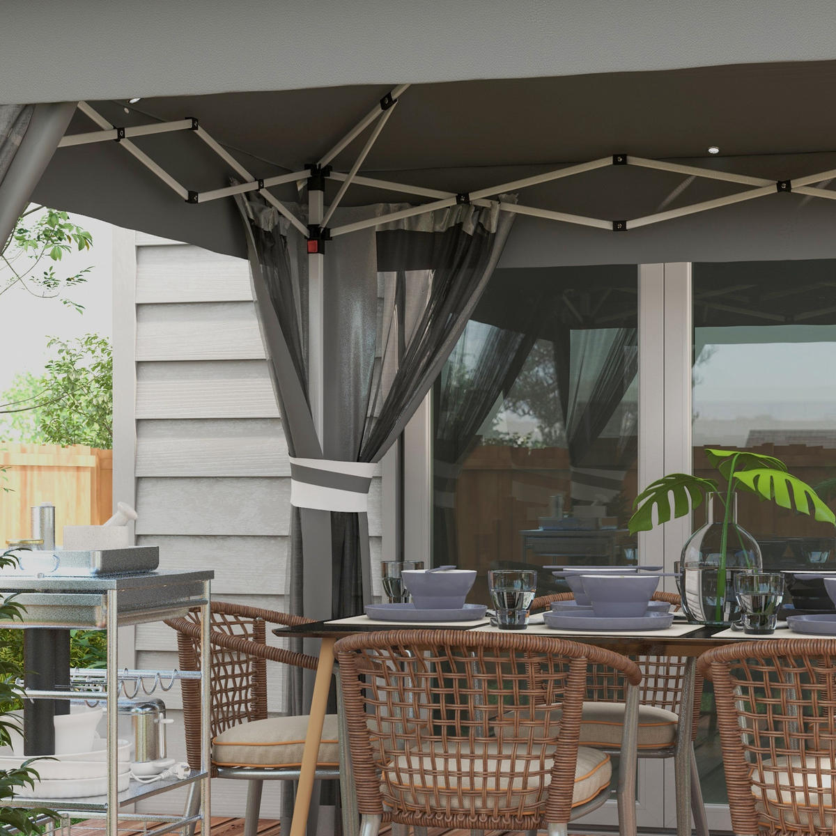 FALTPAVILLON, Blau, Metall, Oxfordstoff - Grau, Metall (336/270/336cm) - Outsunny