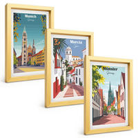 BILDER SET 3er Set - 20x30 cm Goldrahmen - Europäische Städte in farbigen Zeichnungen - Goldfarben, Kunststoff (20/30cm) - TULUP