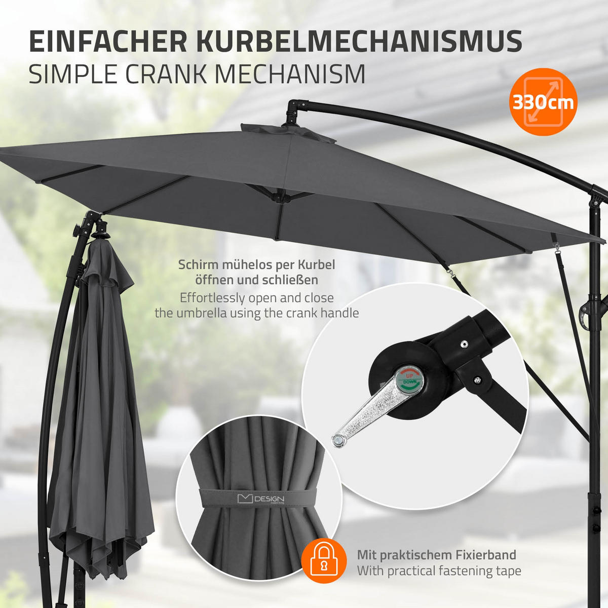 AMPELSCHIRM Ø 330 cm in Anthrazit aus Aluminium - Anthrazit, Metall (330/330cm) - ML-DESIGN