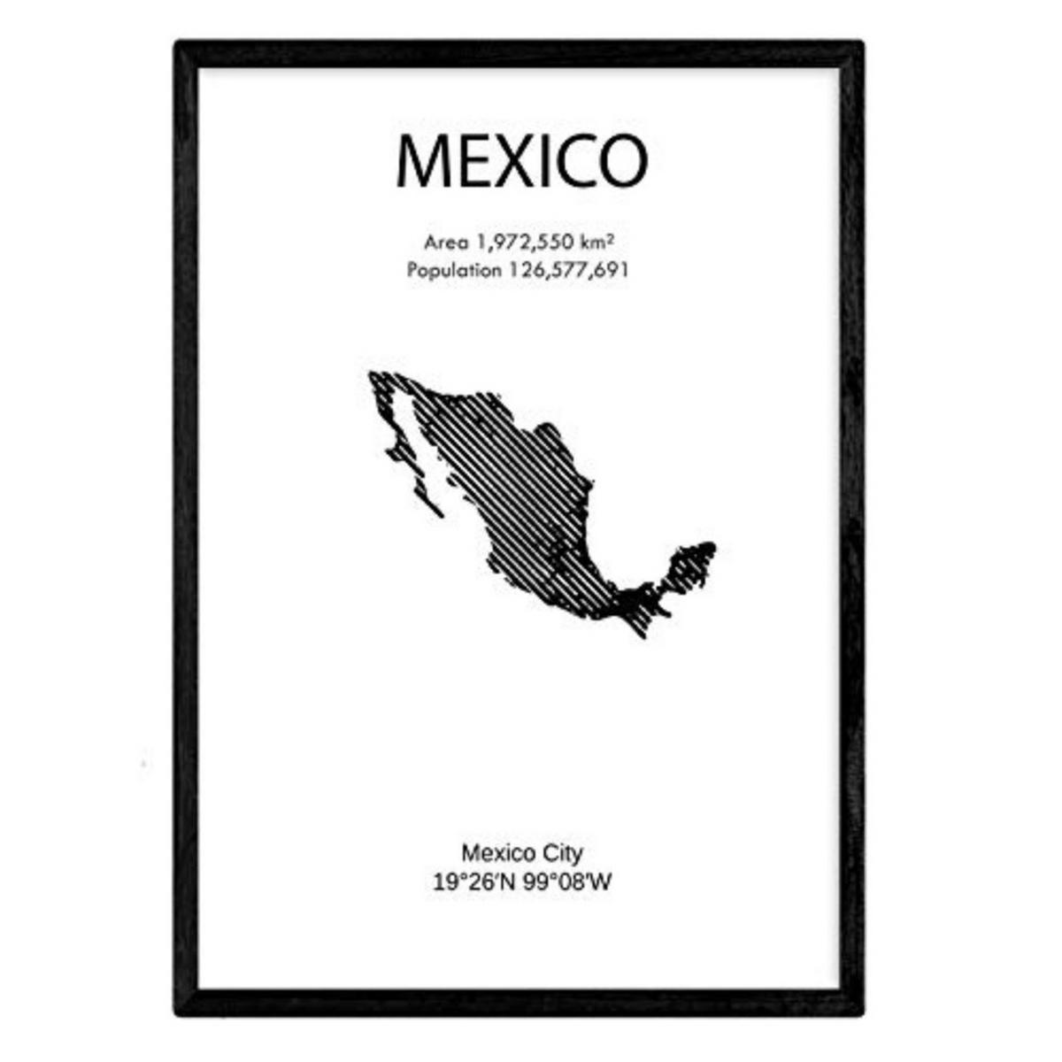 POSTER Länder & Kontinente Mexiko A3 Schwarzer Rahmen - Schwarz, Papier (29.7/5/42cm) - Nacnic