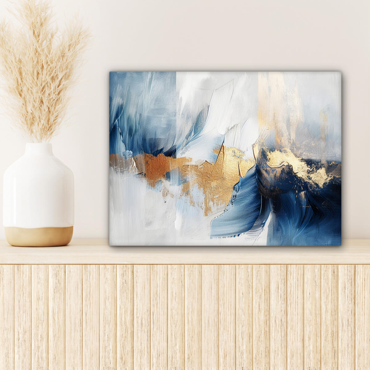 LEINWANDBILD Gold - Blau - Aquarell - Kunst - Modern 40x30 cm - Hellblau, Textil (40/30cm) - MuchoWow