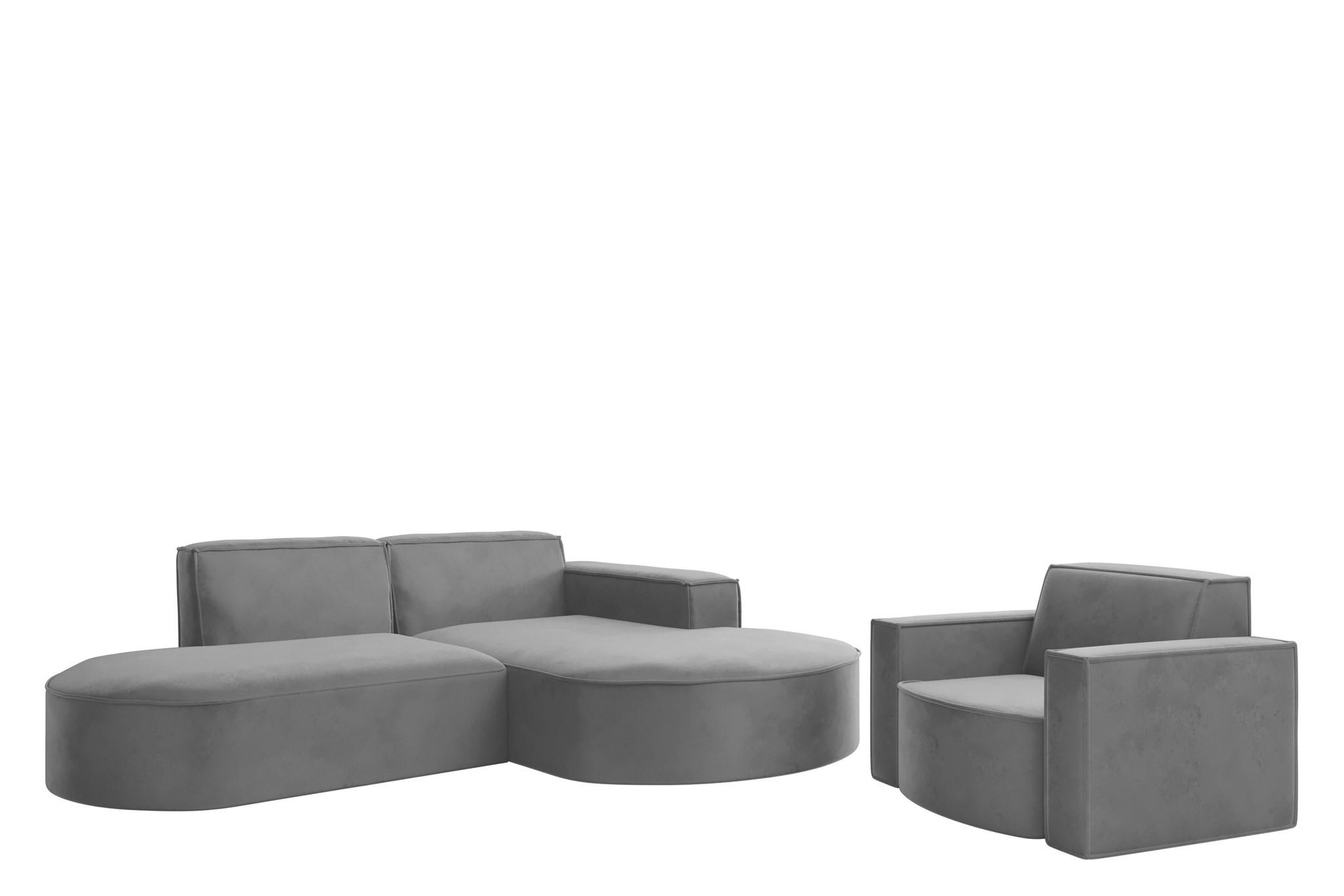 SOFASET Palma Ecksofa Sessel Opera - Grau, Holzwerkstoff/Textil (236/78/165cm) - Fun Möbel