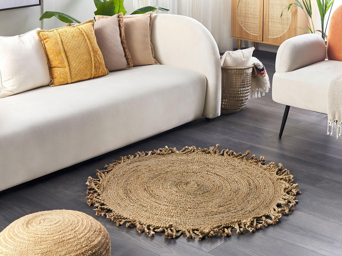 TEPPICH geflochten Zonguldak 120/120 cm - Beige, Naturmaterialien (120/120cm) - Beliani