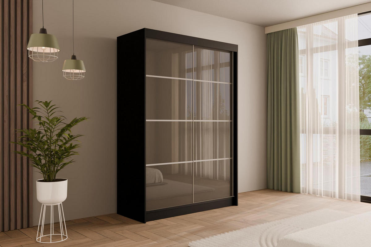 KLEIDERSCHRANK PEKA III - 120 cm - Schwarz|Grau - Schwarz/Grau, Holzwerkstoff (120/215/61cm) - ALTDECOR