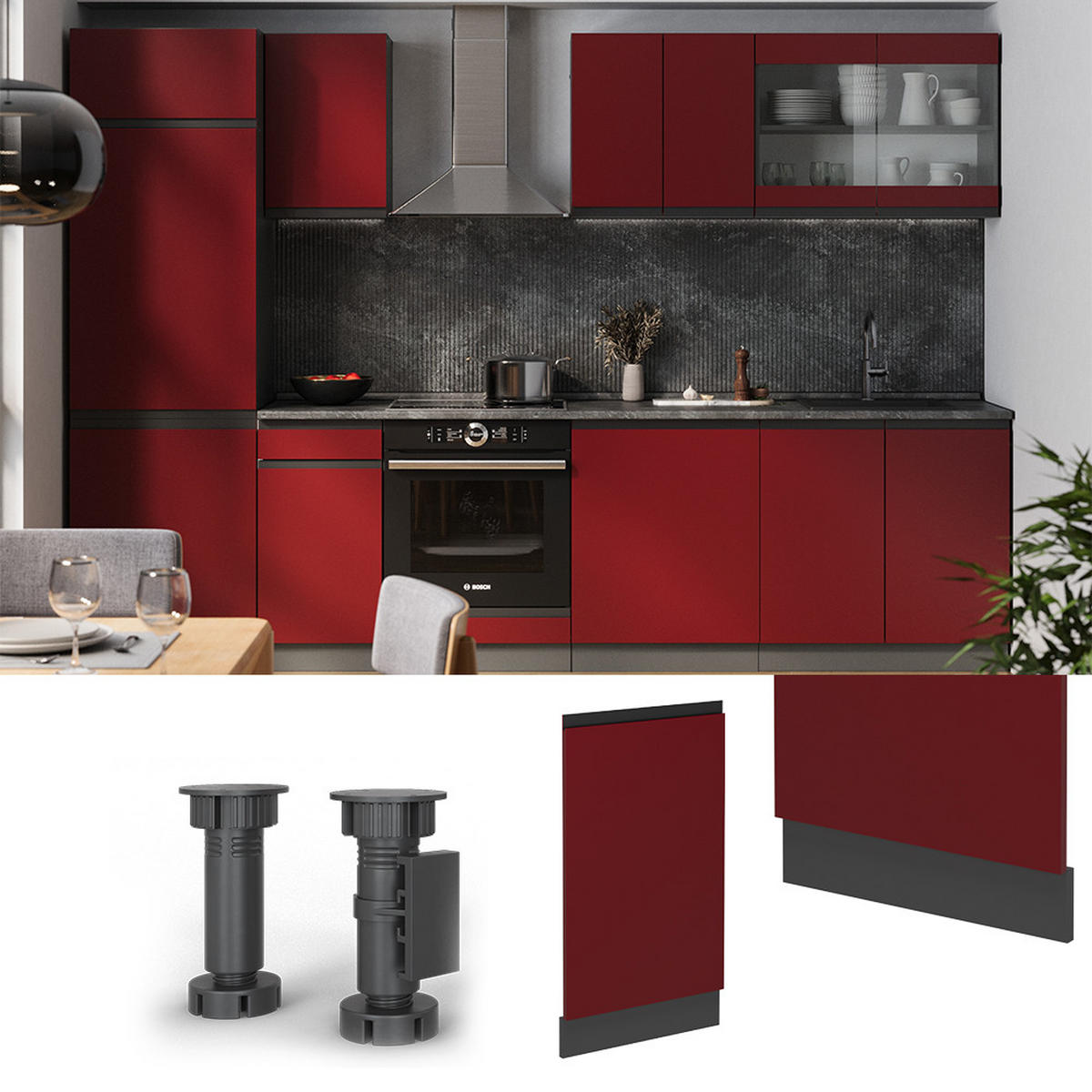 GESCHIRRSPÜLBLENDE R-Line Rot 45 cm ohne Arbeitsplatte - Anthrazit/Rot, Holzwerkstoff (45/81.8/1.6cm) - Vicco