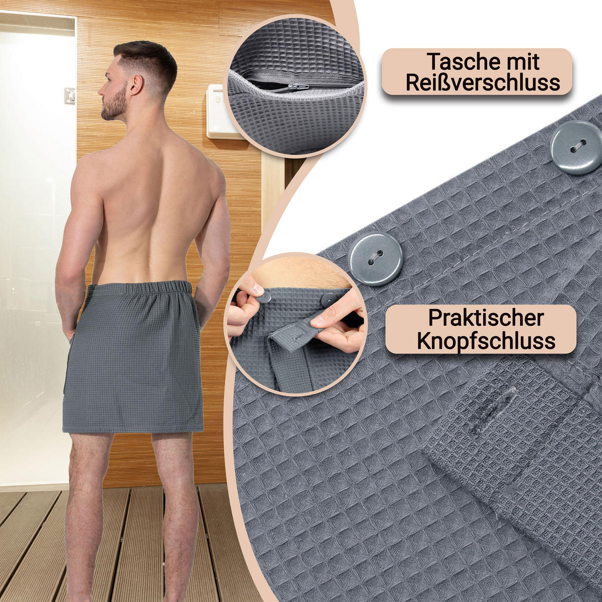 BADEMANTEL, Universalgröße, 100% Baumwolle, Grau - Anthrazit, Textil (Einheitsgrößecm) - Zollner