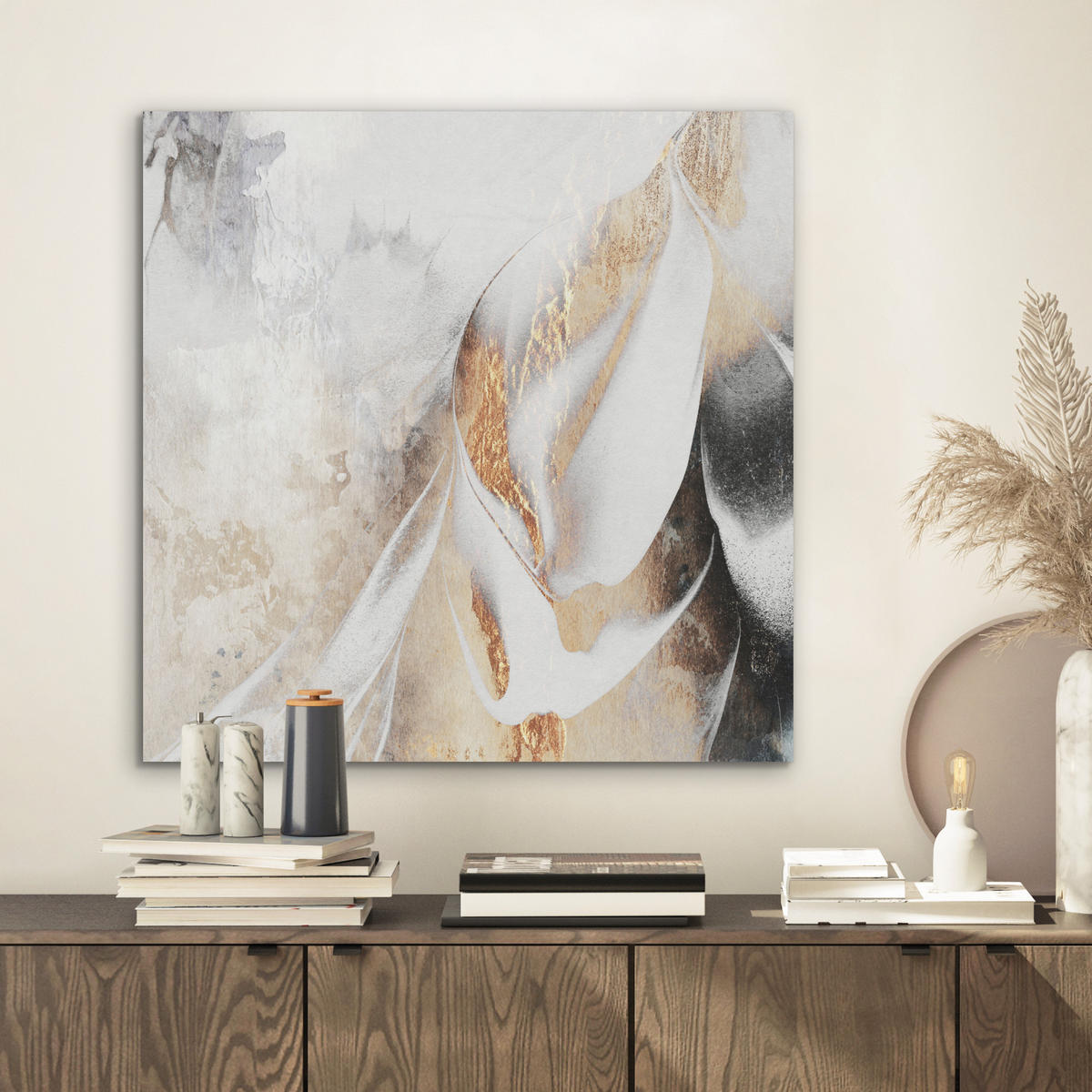 AKUSTIKBILD Luxus - Abstrakt - Gold - Weiß Wandbilder 60x60 cm - Goldfarben, Kunststoff (60/60/0.9cm) - MuchoWow