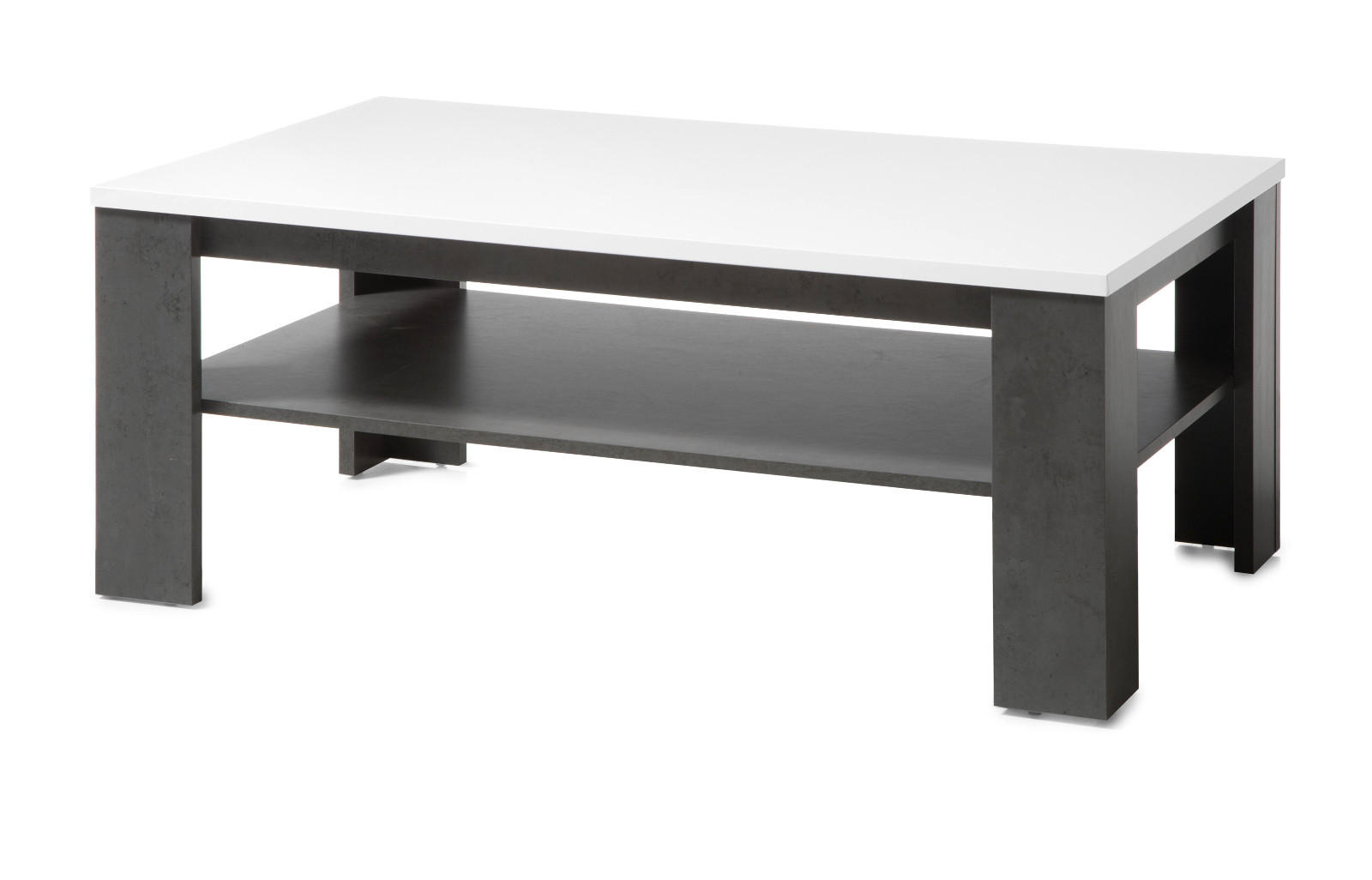 COUCHTISCH weiß Hochglanz, grau Stone 118 x 72 cm, Beistelltisch mit Ablage - Weiß Hochglanz/Grau, Holzwerkstoff (118/73/46cm) - Furn.Design