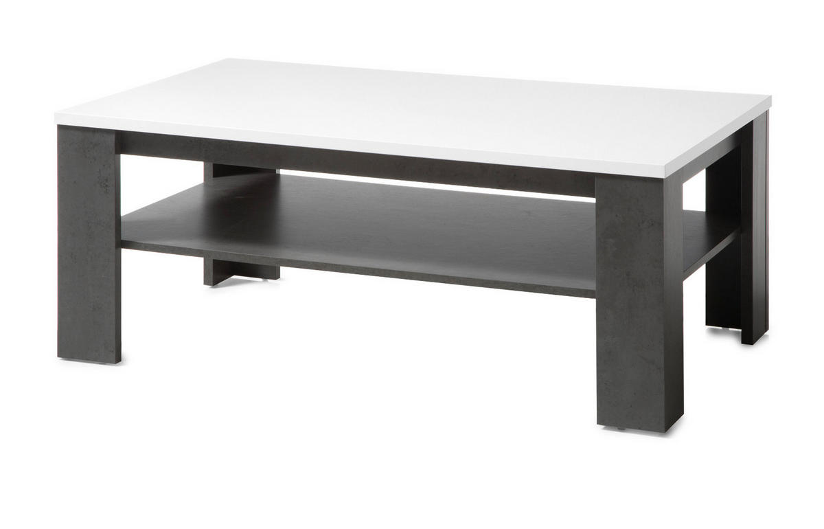 COUCHTISCH weiß Hochglanz, grau Stone 118 x 72 cm, Beistelltisch mit Ablage - Weiß Hochglanz/Grau, Holzwerkstoff (118/73/46cm) - Furn.Design