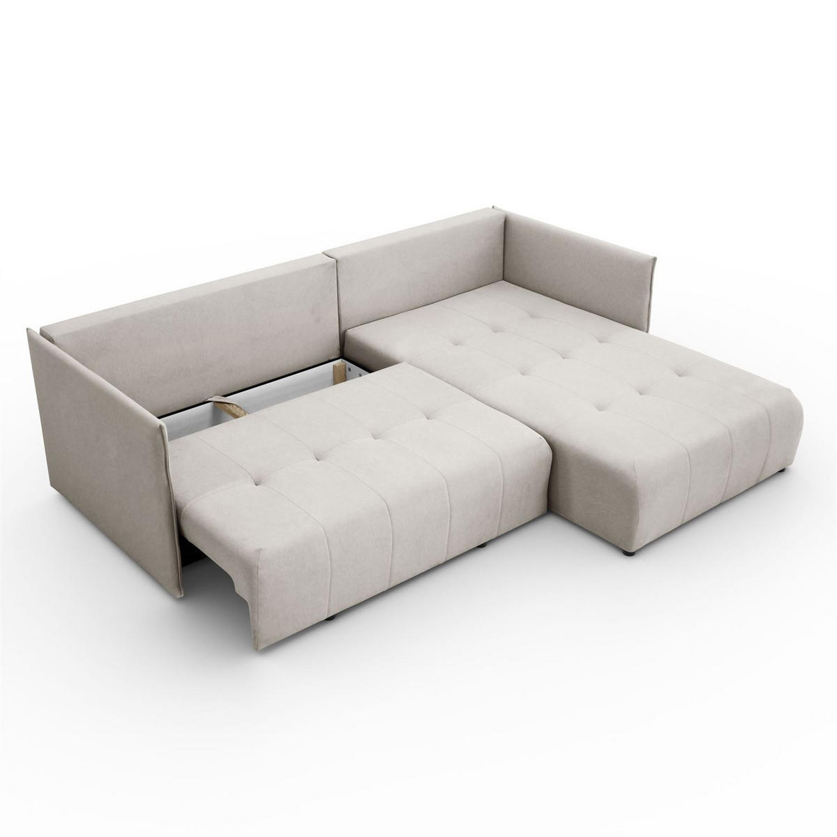 ECKSOFA APOLLO L mit Schlaffunktion und Bettkasten – rechte Seite - Ecru, Textil (246/188cm) - Lookway